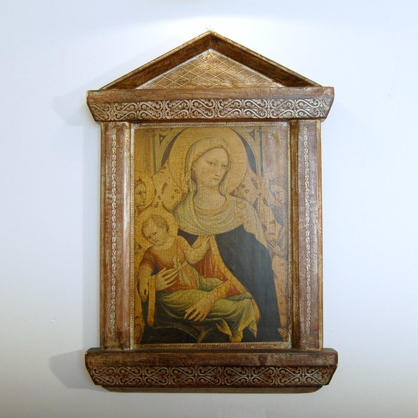 Ecole Italienne (XIX) - Vierge à l'Enfant - Pastel sur bois