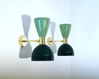 Applique / Wall Lamp - Metal and Brass - Light GREEN / Dark GREEN - Style '50