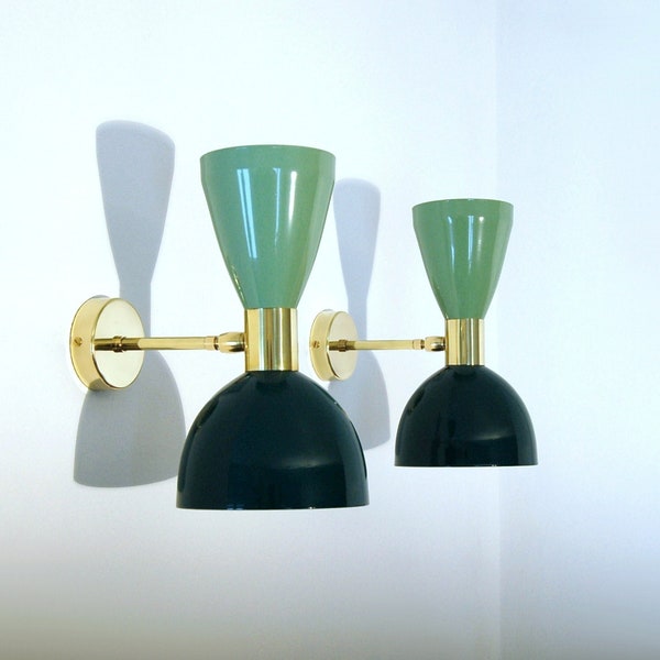 Applique / Wall Lamp - Metal and Brass - Light GREEN / Dark GREEN - Style '50