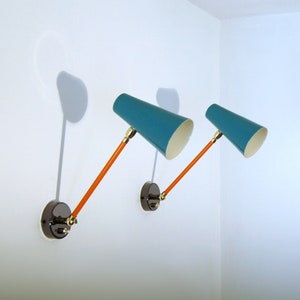 Applique / Wall Lamp ARTICULATED with Switch - Metal and Brass - ORANGE / Light GREEN