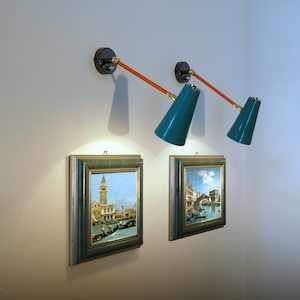 Applique / Wall Lamp ARTICULATED with Switch - Metal and Brass - ORANGE / Light GREEN