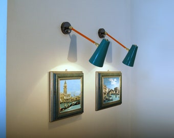 Applique / Wall Lamp ARTICULATED with Switch - Metal and Brass - ORANGE / Light GREEN