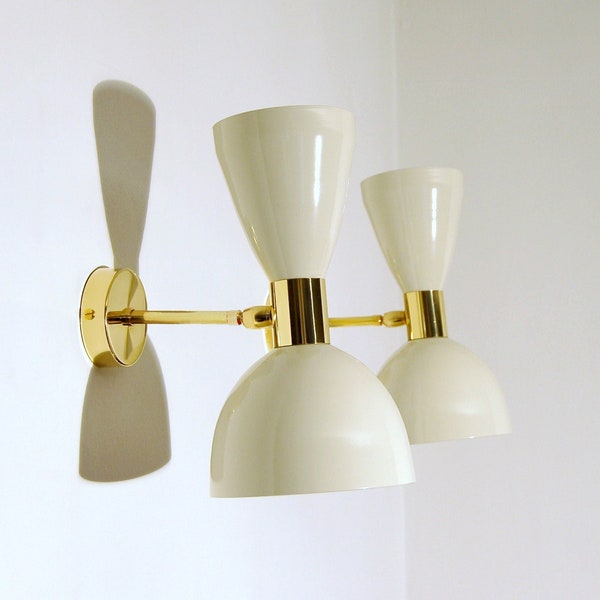 Applique / Wall Sconce - Metal and Brass - WHITE Color - STILNOVO Style