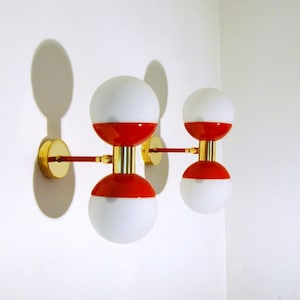 Wall Light - double sphere glass - brass / RED Color