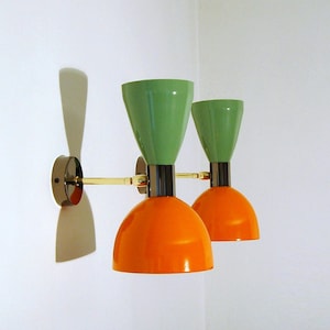 Applique / Wall Lamp - Metal and Brass - Light GREEN / ORANGE - Style '50