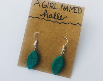 clay earrings- green leaf earrings- polymer clay earrings