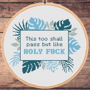 Sarkastiskt korsstygnsmönster: "Detta ska också gå över... Herregud" Rolig vuxen, oförskämd, sarkastisk, subversiv, enkel Xstitch (PDF-nedladdning)