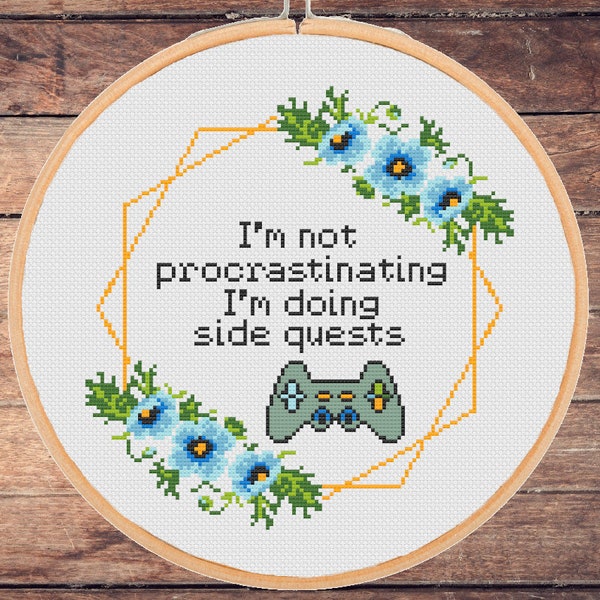Funny Video Game cross stitch pattern Doing Side Quests Snarky cross stitch pattern Sarcastic Gaming Gamer Modern - instant pdf download