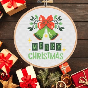 Christmas Bells Cross Stitch Pattern: Modern Holiday Embroidery (PDF Download)