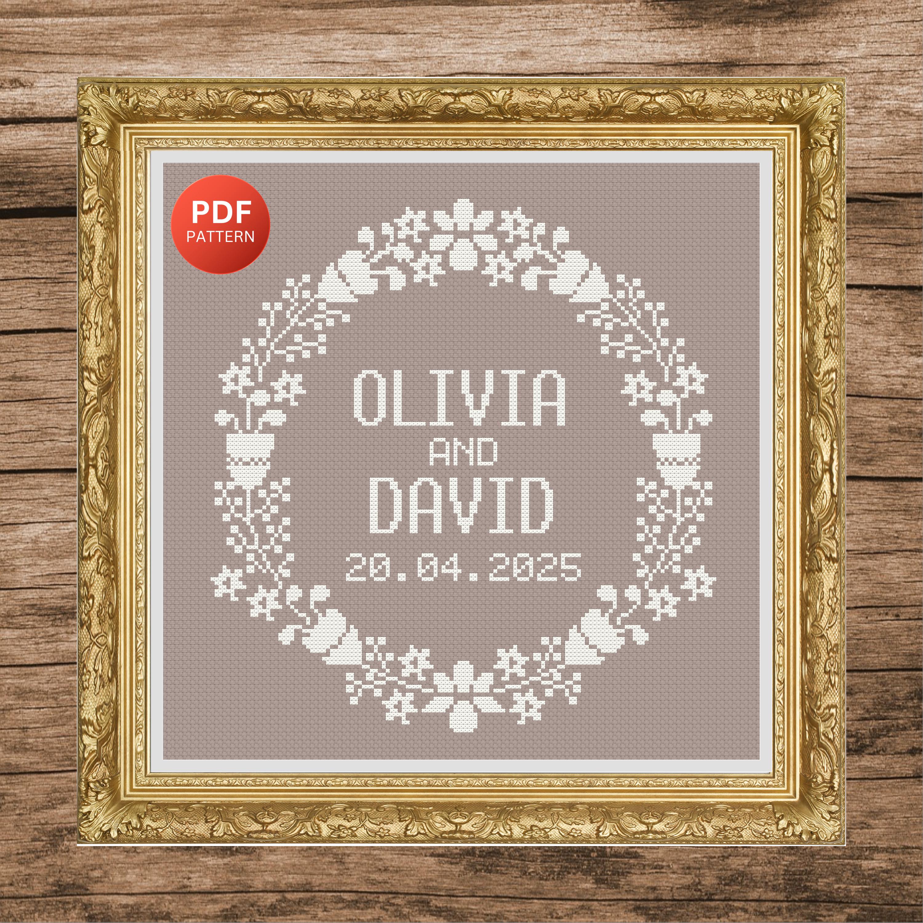 Wedding Modern Cross Stitch Pattern, Personalized, Customized, Easy