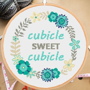 Cubicle Sweet cubicle cross stitch pattern, Office Funny Modern Floral #363# -instant pdf download