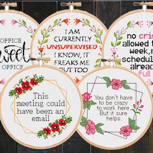 Funny Office Cross Stitch Patterns: Sarcastic Coworker Set (Zipp File Download)