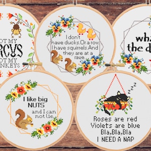 Conjunto de animales sarcásticos con patrones de punto de cruz: diseños de bordado modernos, fáciles, divertidos y subversivos (descarga de archivo zip)