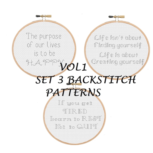 VOL1 Set of 3 Backstitch Alphabets cross stitch font Bundle Pack- instant pdf download