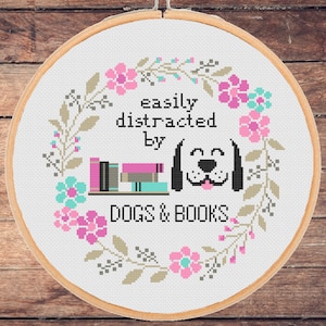 Dogs and Books Cross Stitch Pattern: Funny Snarky Quote (PDF Download)