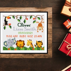 Anúncio de nascimento, padrão moderno de ponto cruz, bebê, personalizado, decoração de quarto de menino e menina, contagem, gráfico, #85#presente faça você mesmo, PDF digital