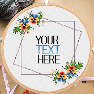 Custom cross stitch pattern Choose your own words Your funny snarky sassy text subversive adult rude modern pansy floral border wreath