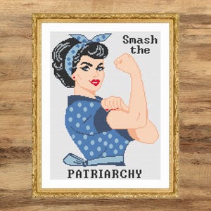 Feminist Cross Stitch Pattern: Smash the Patriarchy, Retro Pop Art (PDF Download)