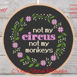 Not My Circus Cross Stitch Pattern: Snarky Sarcastic Funny (PDF Download)