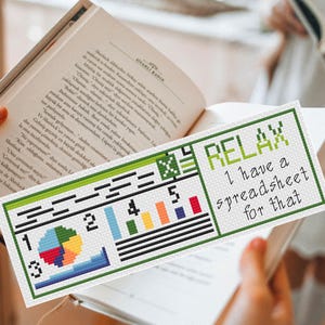 Funny Office Bookmark cross stitch pattern PDF, Relax I have a spreadsheet for that Accountant Coworker Subversive Snarky Floral Modern Easy