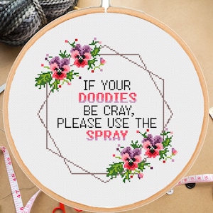 Funny Bathroom Cross Stitch Pattern: Snarky Floral Design (PDF)