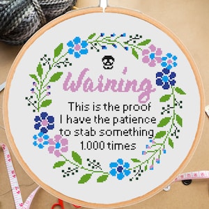 Funny Subversive Cross Stitch Pattern: Patience Quote (PDF Download)
