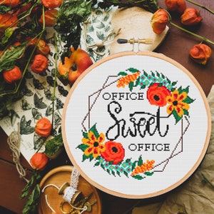 Office cross stitch pattern xstitch modern Office sweet office Floral Wreath Border Frame -instant pdf download