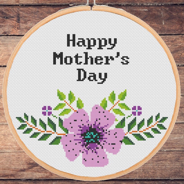 Happy Mother's Day Cross Stitch Pattern Floral Modern Xstitch - instant pdf download
