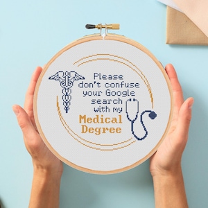 Roligt korsstygnsmönster för medicinsk examen: Sarkastisk modern Xstitch Enkel nybörjarnivå Sarkastisk trendig läkare (PDF-mönster)