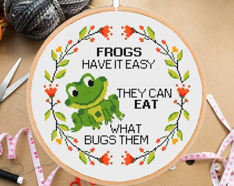 Funny Frog Quote Cross Stitch Pattern: Sarcastic Floral Snarky Modern Xstitch Subversive Design (PDF Download)