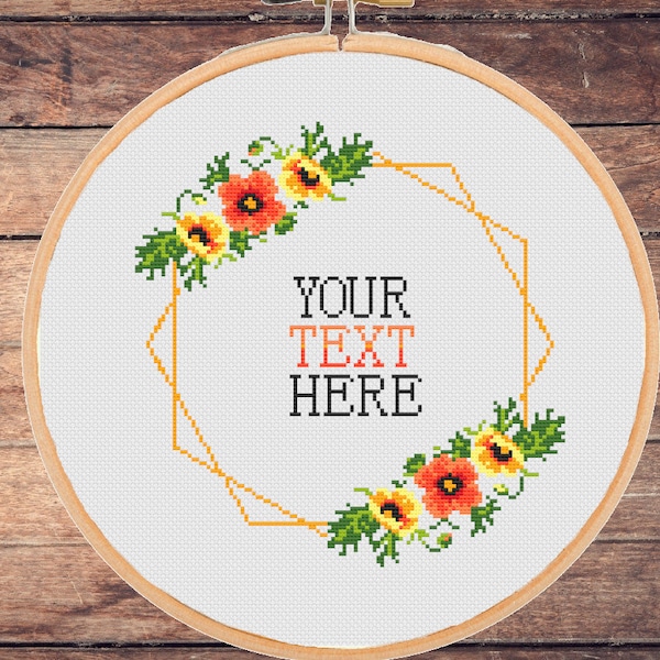 Custom cross stitch pattern Choose your own words Your funny snarky sassy text subversive adult rude modern floral border wreath