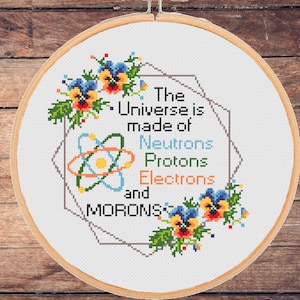 Funny Cross Stitch Pattern: Sassy &#39;Universe of Morons&#39; Floral Design (PDF Download)
