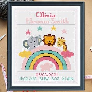 Geburtsanzeige modernes Kreuzstichmuster, Baby, personalisiert, Junge Mädchen Kinderzimmer, gezählt, Kreuzstichmuster, #319#Geschenk DIY, digitales PDF