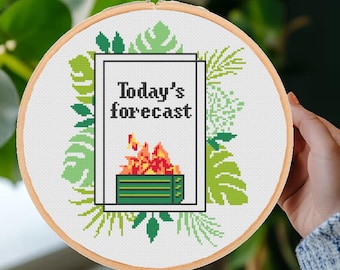 Funny Lil Dumpster Fire Cross Stitch Pattern: Today's Forecast Snarky Easy Sassy Quote Sarcastic Modern Design (PDF Download)