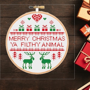 Funny Christmas Cross Stitch Pattern: Ya Filthy Animal (PDF Download)