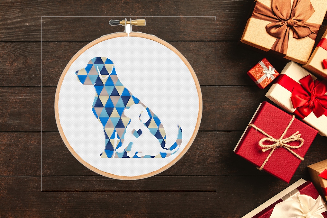 Geometric Dog Cross Stitch Pattern: Modern Nursery Puppy Baby Boy