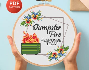 Dumpster Fire Cross Stitch Pattern: Funny Sarcastic Design (PDF Download