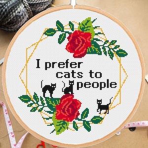 Snarky Cat Cross Stitch Pattern: I Prefer Cats (PDF Pattern)