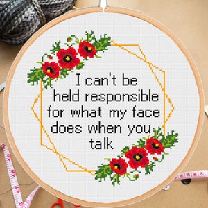 Funny Face Cross Stitch Pattern: Sassy Floral Design (PDF Download)