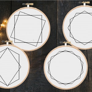 Set von 4 modernen Kreuzstichmustern Bundle einfach Anfänger Monochrom Polygonal - Sofortiger Zipp Datei Download