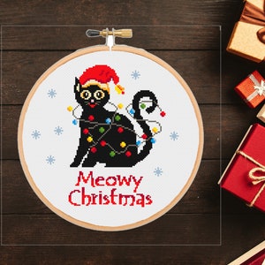 Meowy Christmas cross stitch pattern Funny Cat Christmas Modern Xstitch Embroidery -instant pdf download