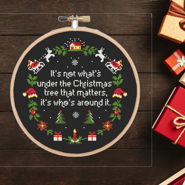 Charlie Christmas tree quote cross stitch pattern Xmas Xstitch It's not what's under the Christmas tree Modern -instant pdf download