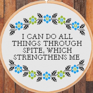 Sarcastic Cross Stitch Pattern: I Can Do All Things Through Spite (PDF Download)