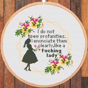 Funny Profanity Lady Cross Stitch Pattern: Sassy Feminist Decor (PDF Download)