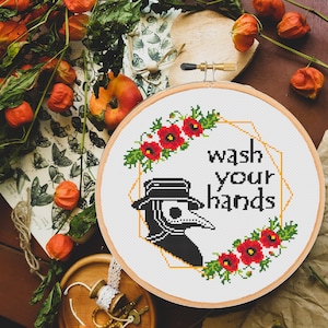 Plague Doctor Floral Cross Stitch Pattern: Funny Sassy Quote (PDF Download)