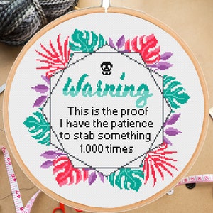 Funny Cross Stitch Pattern: Warning I Have Patience (Instant PDF Download)