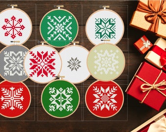 Snowflake Cross Stitch Patterns: Easy Christmas Ornament Set (PDF Download