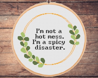 Funny Cross Stitch Pattern: I'm not a hot mess I'm a Spicy disaster Sarcastic Quote Snarky Easy Counted Modern (PDF Download)
