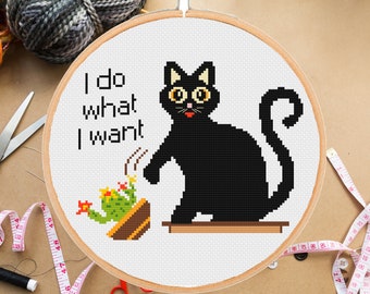Funny Cat Cross Stitch Pattern: Sassy I Do What I Want Cat Boss Snarky Sarcastic Easy Modern Trendy (PDF Download)