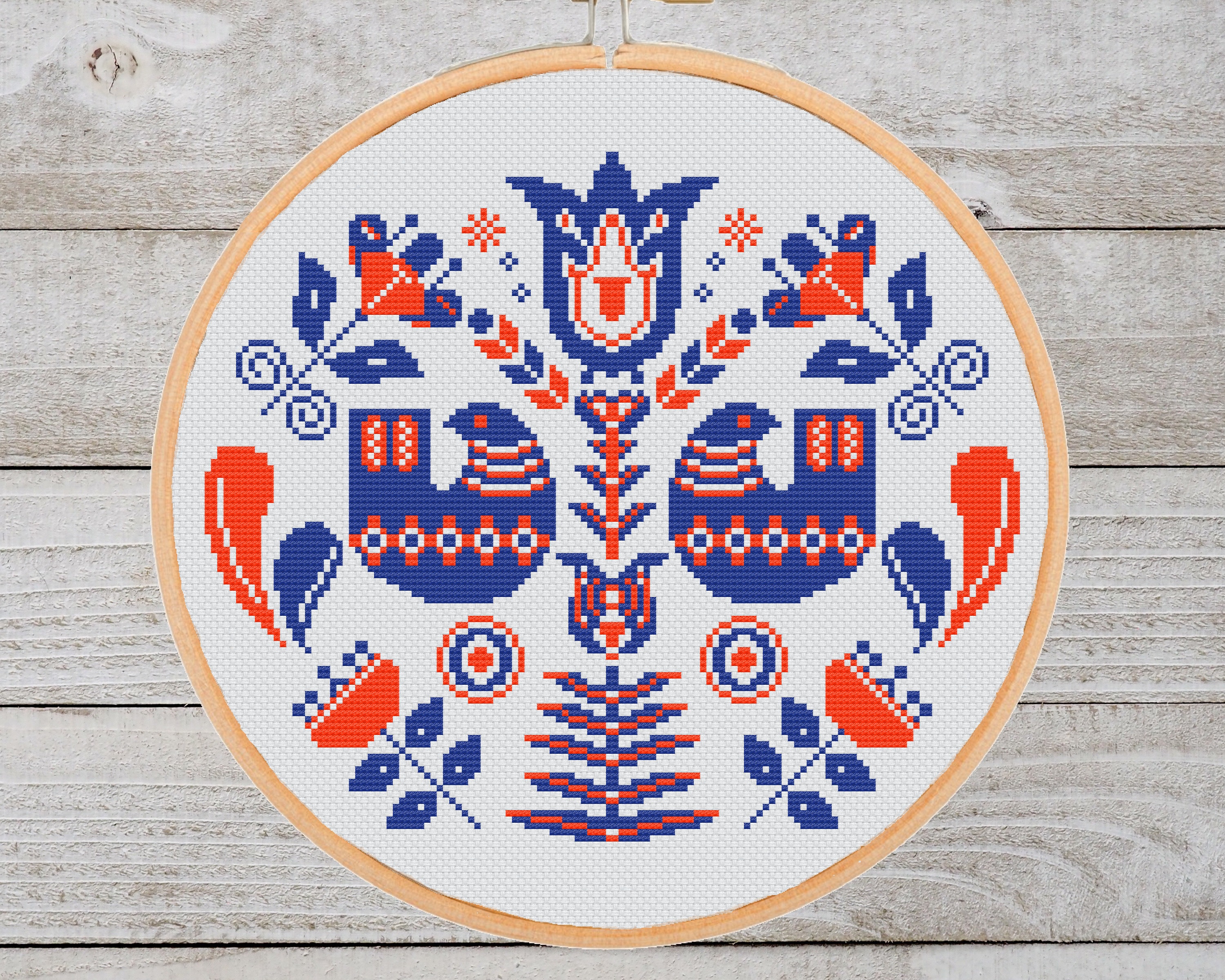 Folk Art Doves Cross Stitch Pattern: Scandinavian Floral Ornament (PDF  Download) - Etsy, image size:3000x2400